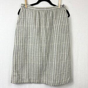 70s‎ Tan Flay Wool Blend Houndstooth High Waist Midi Skirt Womens M Professional